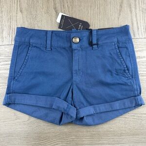Size 2 American Eagle Low Rise Midi Shorts Blue AEO Twill Stretch NWT